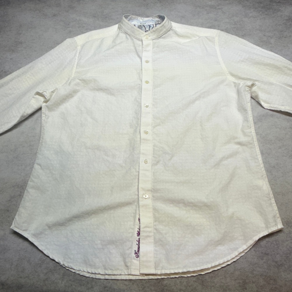 Robert Graham Mens L White Linen Blend Mandarin Collar Long Sleeve Shirt Classic - Picture 4 of 9